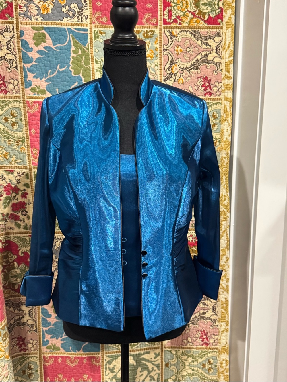 Women's Shimmering Teal Blue Evening Blazer and Matching Camisole